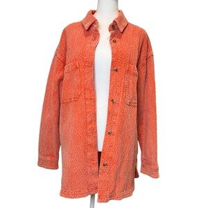 BDG Urban Outfitters Womens XS Neon Coral Textured Jacket Shirt Layering Grandma